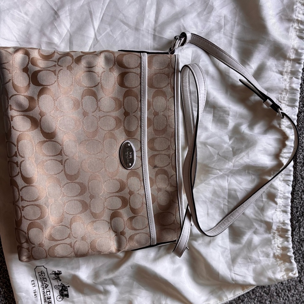 Coach Tan Monogram Crossbody Bag with Silver Hardware
